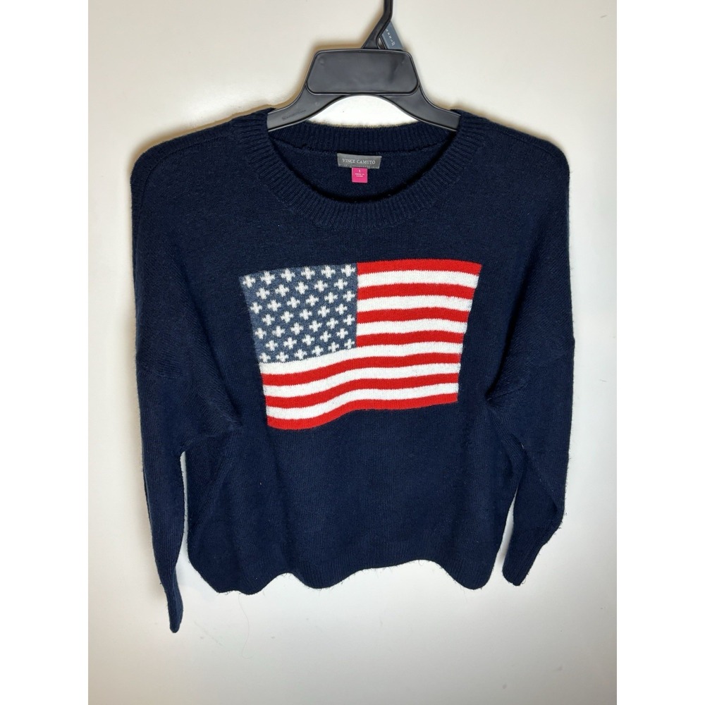 Vince Camuto American Flag Sweater Navy Red White L Cotton